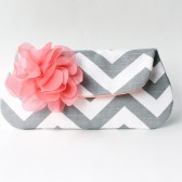 Wedding Clutch Purse, Coral and Gray, Chevron 
