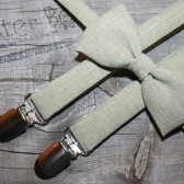Sage green heather polyester bow ties & suspenders