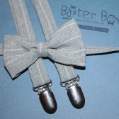 Grey polyester pinstripe bow ties & suspenders
