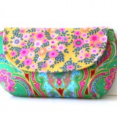 emerald green clutch purse with mustard floral flap