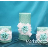 Wedding Candles Unit set of 3 in Mint light Teal and White