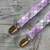 Purple & Grey Diagonal Plaid bow ties & suspenders