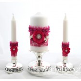 Wedding Unit set of 3 candles in Fuchsia and White