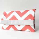 Coral and Gray Chevron Clutch 