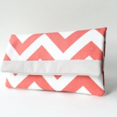 Coral and Gray Chevron Clutch