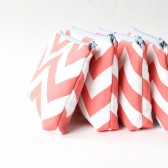 Bridesmaid Gift, Coral Chevron Cosmetic Bag Set