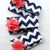 Navy and Coral Chevron Clutch Set