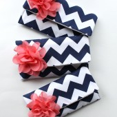 Navy and Coral Chevron Clutch Set