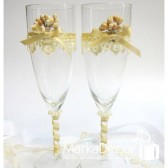 Wedding Glasses with my Stamens' Accents in Ivory and Handmade Decorations (1 Pair)