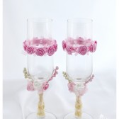 Wedding Glasses with my Stamen's Accents, Handmade Flowers, Special Ribbons in Pink and Ivory