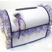 Wedding Chest Money Card Box in White and Purple with a Beautiful Handmade Boutonniere and Gorgeous Lace