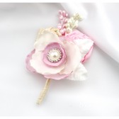 Groom Boutonniere with Satin Flowers my stamen's Accents and Cluster in Ivory and Pink