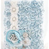 Wedding Guest Book in Blue and White with a Line of Lace, Brooches, Handmade Flowers and my Stamens' Accents