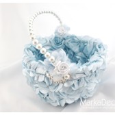 Flower Girl Basket with Brooches Crystals Handmade Flowers in Blue and White 