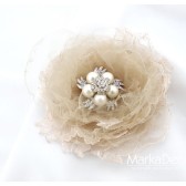 Hair Clip Alligator with Brooch Pin 2 in 1 in Tan with Jeweled Center