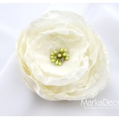 Peony Hair Clip alligator with brooch Pin 2 in1 in Ivory with Jeweled Center in Green