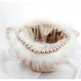 Flower Girl Basket with Handmade Flowers Fluffy ribbon and Clusters in Tan and Ivory