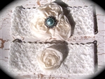Ivory Lace Blue Pearl Garter