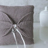Knit Bow Pillow, Ring Pillow, Decorative Pillow, Proposal pillow, Soft Rosy Gray, Silk