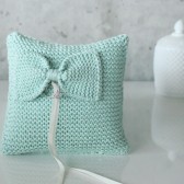 Knit Bow Pillow, Ring Pillow, Decorative Pillow, Proposal pillow, Baby Pillow Mint Green, Aqua