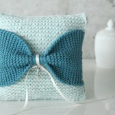 Knit Bow Pillow, Ring Pillow, Decorative Pillow, Proposal pillow, Mint, Peacock, Teal