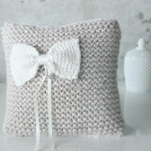 Knit Bow Pillow, Ring Pillow, Decorative Pillow, Proposal pillow, Oatmeal and Ivory