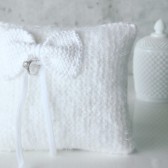 Knit Bow Pillow, Ring Pillow, Decorative Pillow, Proposal pillow, Winter white