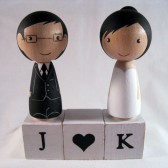 Kokeshi Bridal Couple with Initial Blocks