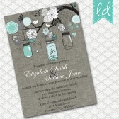 Mason Jar Invitation in Turquoise and Gray