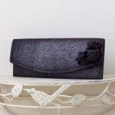 Wedding Envelope Clutch - Black and Silver Metallic Linen Fabric with Metallic Linen Roses