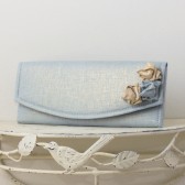 Something Blue - Wedding Envelope Clutch - Powder Blue and Gold Metallic Linen Fabric with Metallic Linen Roses