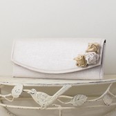 Wedding Envelope Clutch - White, Silver and Gold Metallic Linen Fabric with Metallic Linen Roses