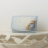 Something Blue - Small Wedding Envelope Clutch - Powder Blue and Gold Metallic Linen Fabric with Metallic Linen Roses