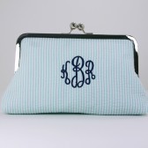 Monogrammed Mint Seersucker Mini Clutch