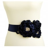 Navy Blue Bridal Dress Sash Belt with Crystals and Pearls