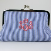 Monogrammed Navy Seersucker Mini Clutch