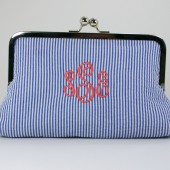 Monogrammed Navy Seersucker Mini Clutch