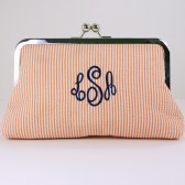 Monogrammed Orange Seersucker Mini Clutch