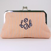 Monogrammed Orange Seersucker Mini Clutch
