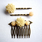 Beige Flower Hair Piece Set