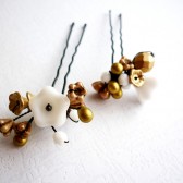 Gold & White Floral Hair Pins