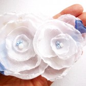 White & Blue Double Flower Hair Barrette