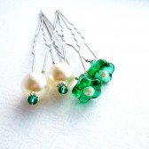 Emerald Green & Wite Hair Pin Set