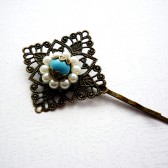 Turquoise & White Bronze Hair Pin