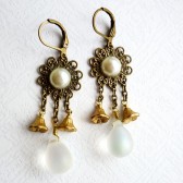 White and Golden Bronze Lace Earrings