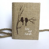 Wedding rustic guest book burlap Linen Wedding guest book Bridal shower engagement anniversary Brown birds on branch