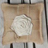 10"x10" Natural Burlap Ring Bearer Pillow w/ Large Cream Rosette & Burlap Ribbon/Jute Twine 