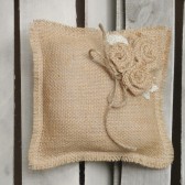 8" x 8" Natural Burlap Ring Bearer Pillow w/ Burlap Rosettes/Jute Twine Detail