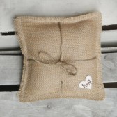 8" x 8" Natural Burlap Ring Bearer Pillow w/ Jute Twine and Wool Felt Heart-Personalize w/ Initials