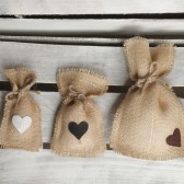 Burlap Fringe Heart Favor Bags w/ Jute Twine